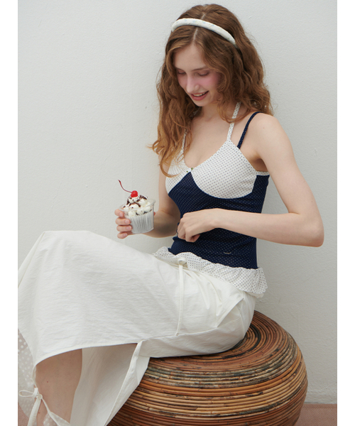 HHIPS(ダブルヒップス)の「ドットホルターネック配色ナシトップ(ホワイト+ネイビー)(Tシャツ/カットソー・レディース・その他・FREE)」の4枚目の写真