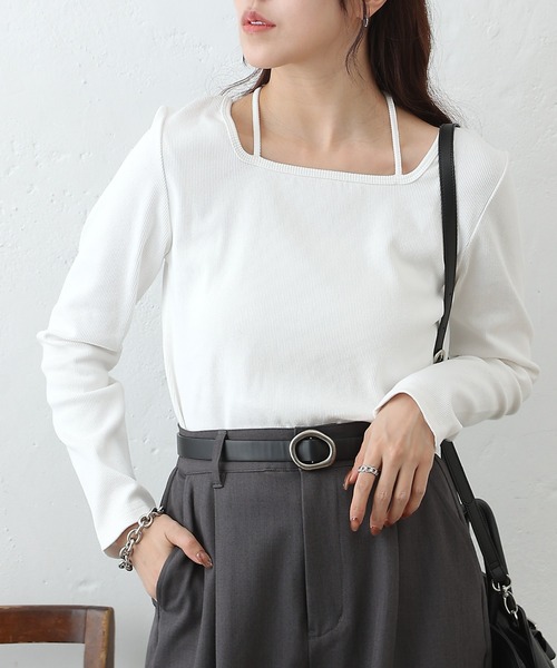 COLONY 2139（コロニートゥーワンスリーナイン）の「レイヤード風フライスプルオーバー（Tシャツ/カットソー・レディース・ブラック/チャコールグレー/ホワイト/ライトグレー・FREE）」の2枚目の写真