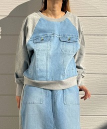 Q | デニム裏毛ドッキングスウェット(スウェット)