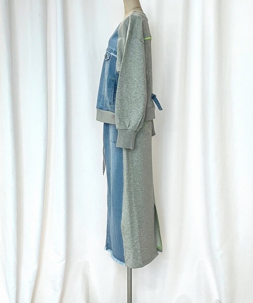 Q（キュー）の「デニム裏毛ドッキングスウェット（スウェット・レディース・インディゴブルー/スカイブルー・MEDIUM）」の7枚目の写真