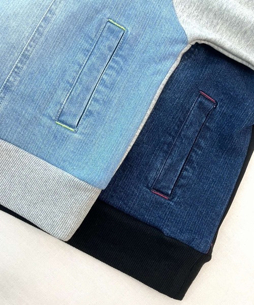 Q（キュー）の「デニム裏毛ドッキングスウェット（スウェット・レディース・インディゴブルー/スカイブルー・MEDIUM）」の12枚目の写真