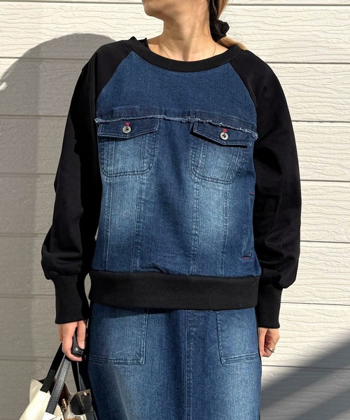 Q（キュー）の「デニム裏毛ドッキングスウェット（スウェット・レディース・インディゴブルー/スカイブルー・MEDIUM）」の21枚目の写真