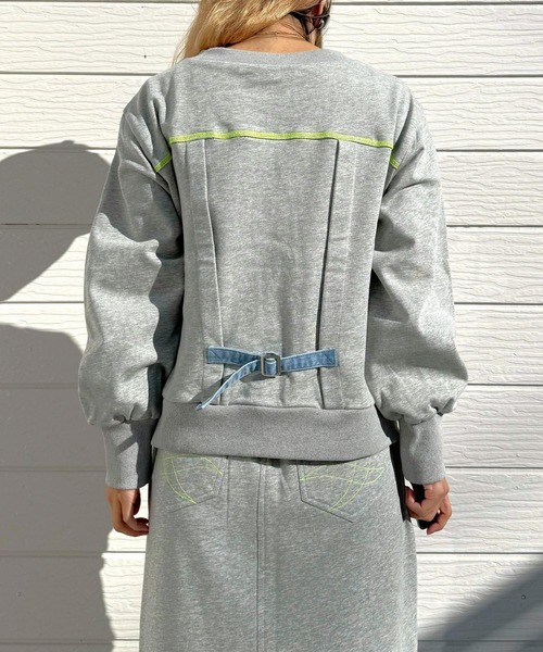 Q（キュー）の「デニム裏毛ドッキングスウェット（スウェット・レディース・インディゴブルー/スカイブルー・MEDIUM）」の18枚目の写真