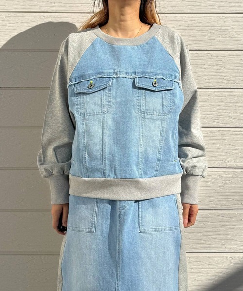 Q（キュー）の「デニム裏毛ドッキングスウェット（スウェット・レディース・インディゴブルー/スカイブルー・MEDIUM）」の16枚目の写真