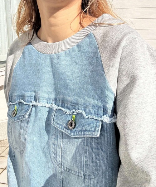 Q（キュー）の「デニム裏毛ドッキングスウェット（スウェット・レディース・インディゴブルー/スカイブルー・MEDIUM）」の20枚目の写真