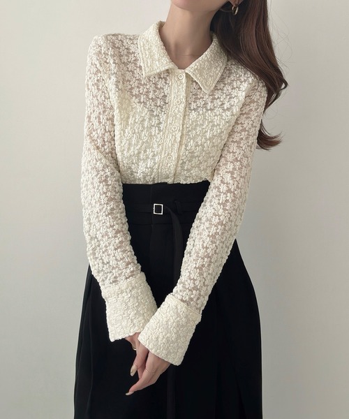 Meiru(メイル)の「カットレースシアーシャツ(シャツ/ブラウス・レディース・ブラック/アイボリー/ブラウン・SMALL/MEDIUM/LARGE)」の5枚目の写真