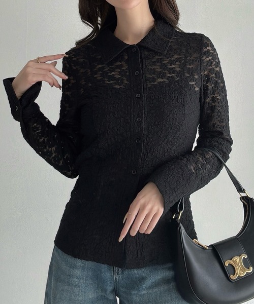 Meiru(メイル)の「カットレースシアーシャツ(シャツ/ブラウス・レディース・ブラック/アイボリー/ブラウン・SMALL/MEDIUM/LARGE)」の10枚目の写真