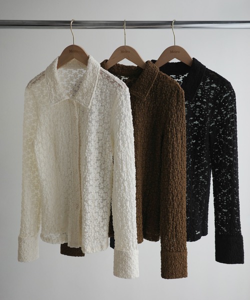 Meiru(メイル)の「カットレースシアーシャツ(シャツ/ブラウス・レディース・ブラック/アイボリー/ブラウン・SMALL/MEDIUM/LARGE)」の15枚目の写真