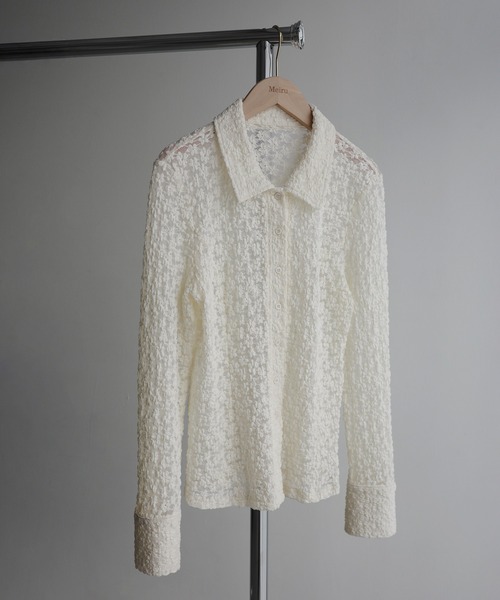 Meiru(メイル)の「カットレースシアーシャツ(シャツ/ブラウス・レディース・ブラック/アイボリー/ブラウン・SMALL/MEDIUM/LARGE)」の16枚目の写真