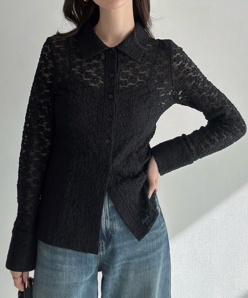 Meiru(メイル)の「カットレースシアーシャツ(シャツ/ブラウス・レディース・ブラック/アイボリー/ブラウン・SMALL/MEDIUM/LARGE)」の18枚目の写真