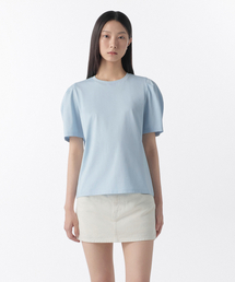 ウィメンズシルケットパフスリーブTシャツ[スカイブルー]