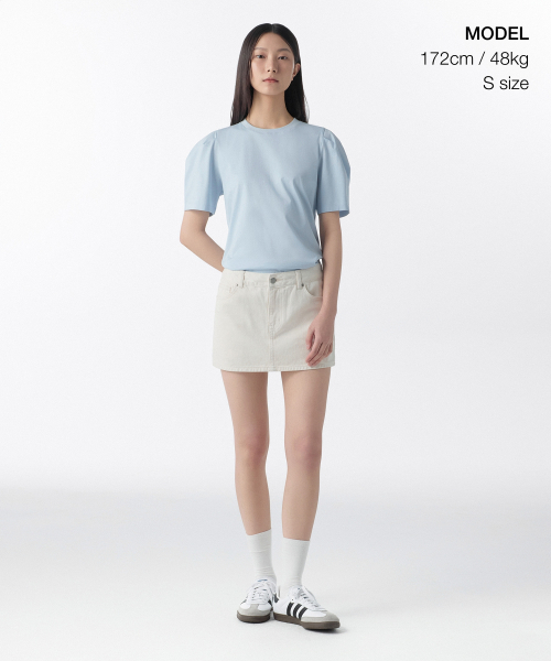 MUSINSA STANDARD WOMAN（ムシンサスタンダードウーマン）の「ウィメンズシルケットパフスリーブTシャツ[スカイブルー]（Tシャツ/カットソー・レディース・その他・SMALL/MEDIUM/LARGE/X-SMALL）」の2枚目の写真