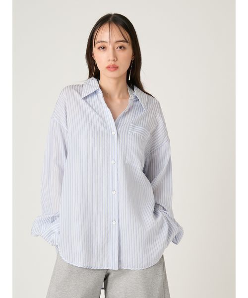 FRAY I.D（フレイアイディー）の「リラックスストライプシャツ（シャツ/ブラウス・レディース・グリーン/ピンク/ブルー・F）」の5枚目の写真