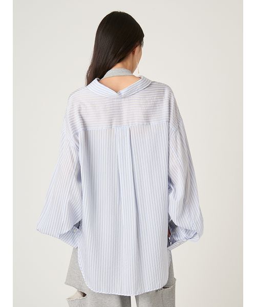 FRAY I.D（フレイアイディー）の「リラックスストライプシャツ（シャツ/ブラウス・レディース・グリーン/ピンク/ブルー・F）」の6枚目の写真