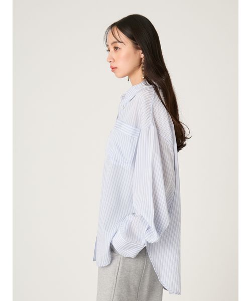 FRAY I.D（フレイアイディー）の「リラックスストライプシャツ（シャツ/ブラウス・レディース・グリーン/ピンク/ブルー・F）」の7枚目の写真