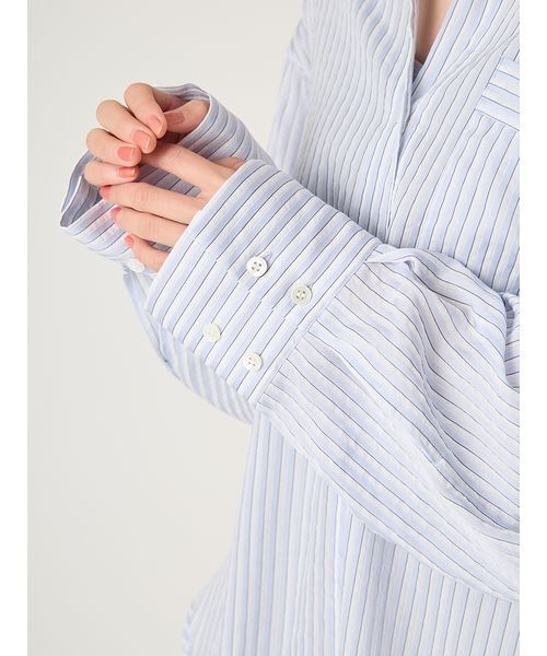 FRAY I.D（フレイアイディー）の「リラックスストライプシャツ（シャツ/ブラウス・レディース・グリーン/ピンク/ブルー・F）」の9枚目の写真