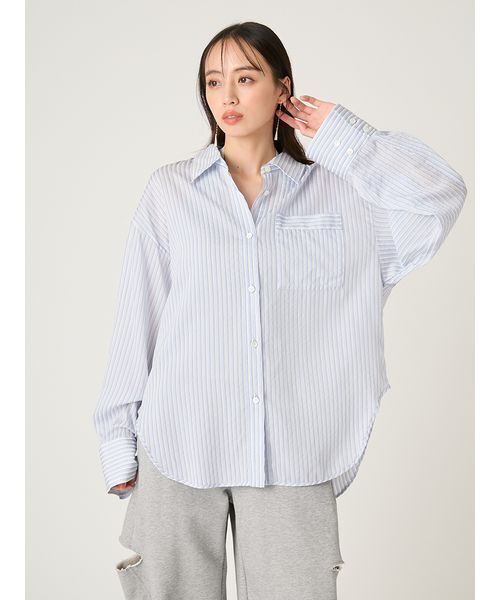 FRAY I.D（フレイアイディー）の「リラックスストライプシャツ（シャツ/ブラウス・レディース・グリーン/ピンク/ブルー・F）」の12枚目の写真