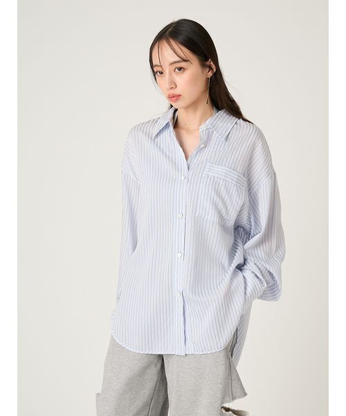 FRAY I.D(フレイアイディー)の「リラックスストライプシャツ(シャツ/ブラウス・レディース・グリーン/ピンク/ブルー・F)」の21枚目の写真