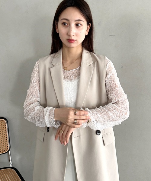 MYMOOD.(マイムード)の「クルーネックレースシアートップス長袖(Tシャツ/カットソー・レディース・ホワイト/ブラック・FREE)」の12枚目の写真