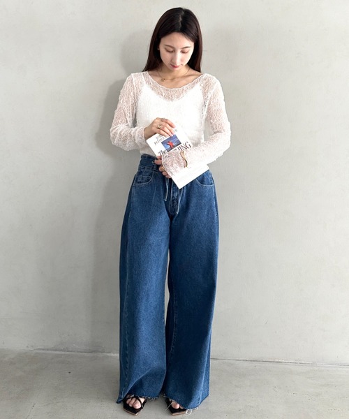MYMOOD.(マイムード)の「クルーネックレースシアートップス長袖(Tシャツ/カットソー・レディース・ホワイト/ブラック・FREE)」の11枚目の写真