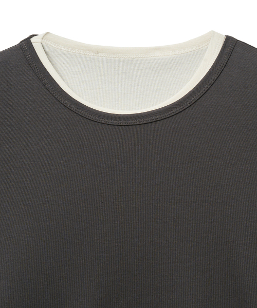 NOIRER(ノイア)の「レイヤードハーフロングスリーブTシャツ(チャコールアイボリー)(Tシャツ/カットソー・メンズ・その他・48/50/52)」の6枚目の写真