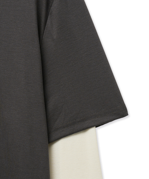 NOIRER(ノイア)の「レイヤードハーフロングスリーブTシャツ(チャコールアイボリー)(Tシャツ/カットソー・メンズ・その他・48/50/52)」の7枚目の写真