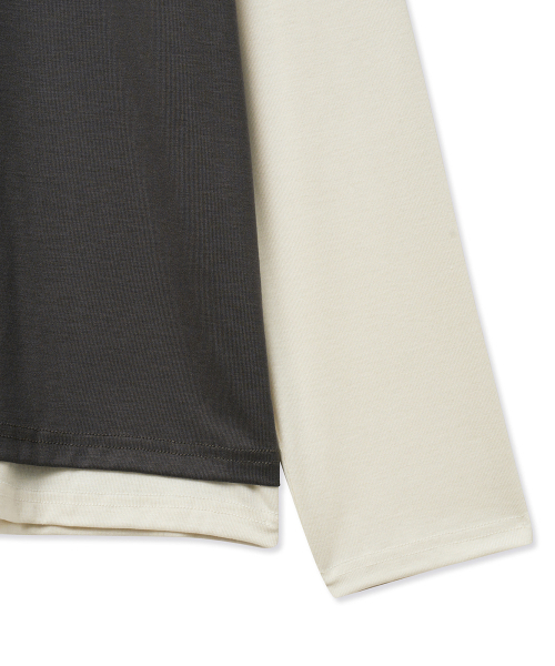NOIRER(ノイア)の「レイヤードハーフロングスリーブTシャツ(チャコールアイボリー)(Tシャツ/カットソー・メンズ・その他・48/50/52)」の8枚目の写真
