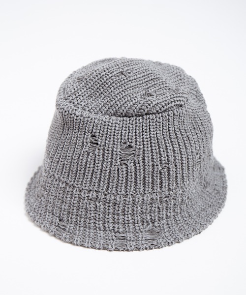 RACAL（ラカル）の「Distressed Knit Bucket Hat / ダメージ加工風針抜きニットバケットハット（ニットキャップ/ビーニー・メンズ・ブラック/ライトベージュ/グレー・FREE）」の8枚目の写真