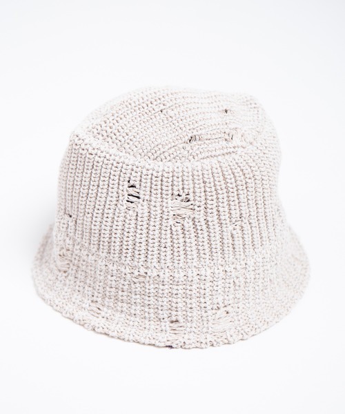 RACAL（ラカル）の「Distressed Knit Bucket Hat / ダメージ加工風針抜きニットバケットハット（ニットキャップ/ビーニー・メンズ・ブラック/ライトベージュ/グレー・FREE）」の9枚目の写真