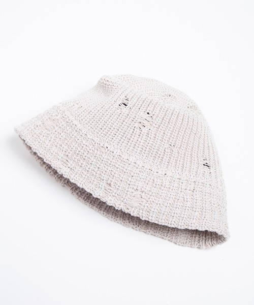 RACAL（ラカル）の「Distressed Knit Bucket Hat / ダメージ加工風針抜きニットバケットハット（ニットキャップ/ビーニー・メンズ・ブラック/ライトベージュ/グレー・FREE）」の10枚目の写真