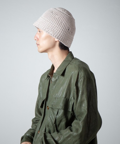 RACAL（ラカル）の「Distressed Knit Bucket Hat / ダメージ加工風針抜きニットバケットハット（ニットキャップ/ビーニー・メンズ・ブラック/ライトベージュ/グレー・FREE）」の19枚目の写真