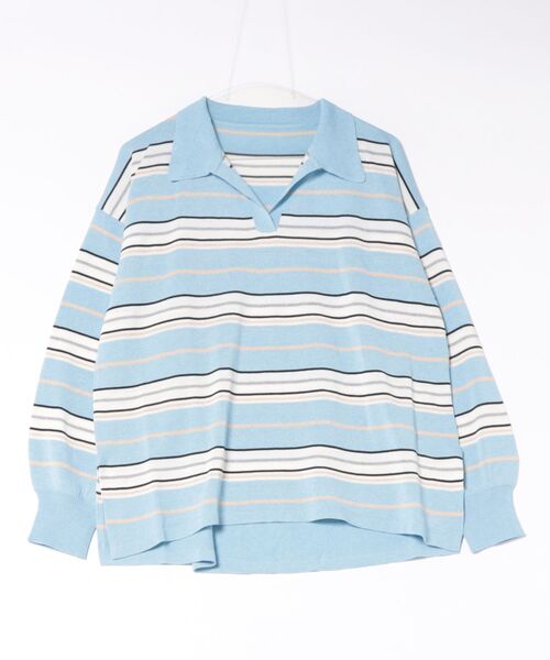 MAISON BREEZE reveur(メゾンブリーズレヴール)の「【MAISON BREEZE reveur】マルチボーダーニットラガーシャツ trc(ニット/セーター・レディース・ピンク/ブルー/ブラウン・FREE)」の2枚目の写真