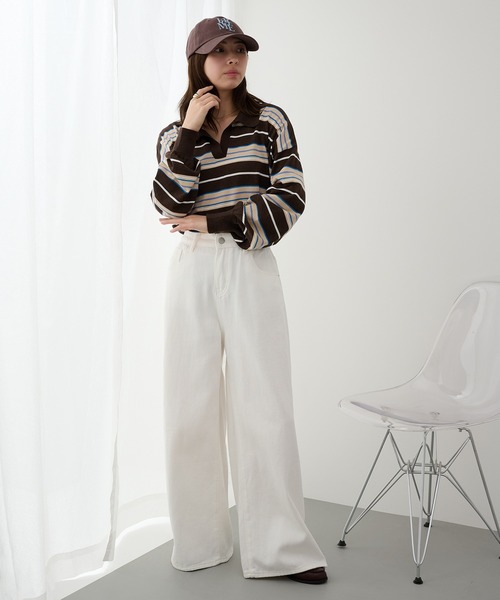 MAISON BREEZE reveur(メゾンブリーズレヴール)の「【MAISON BREEZE reveur】マルチボーダーニットラガーシャツ trc(ニット/セーター・レディース・ピンク/ブルー/ブラウン・FREE)」の15枚目の写真