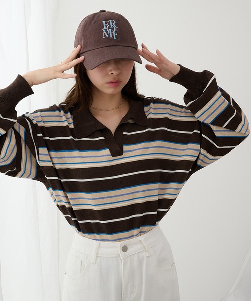 MAISON BREEZE reveur(メゾンブリーズレヴール)の「【MAISON BREEZE reveur】マルチボーダーニットラガーシャツ trc(ニット/セーター・レディース・ピンク/ブルー/ブラウン・FREE)」の14枚目の写真