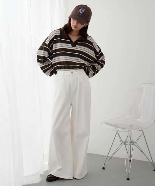 MAISON BREEZE reveur(メゾンブリーズレヴール)の「【MAISON BREEZE reveur】マルチボーダーニットラガーシャツ trc(ニット/セーター・レディース・ピンク/ブルー/ブラウン・FREE)」の16枚目の写真