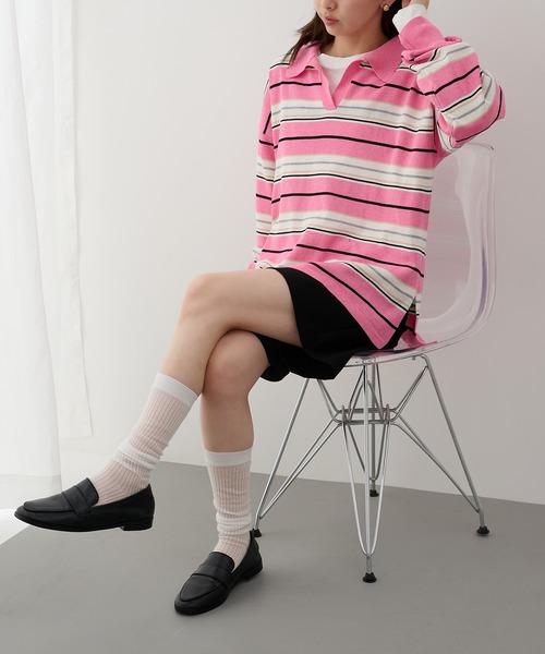 MAISON BREEZE reveur(メゾンブリーズレヴール)の「【MAISON BREEZE reveur】マルチボーダーニットラガーシャツ trc(ニット/セーター・レディース・ピンク/ブルー/ブラウン・FREE)」の12枚目の写真