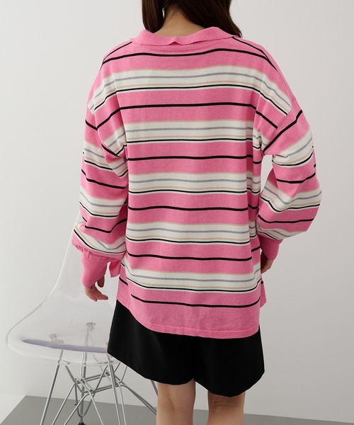 MAISON BREEZE reveur(メゾンブリーズレヴール)の「【MAISON BREEZE reveur】マルチボーダーニットラガーシャツ trc(ニット/セーター・レディース・ピンク/ブルー/ブラウン・FREE)」の11枚目の写真