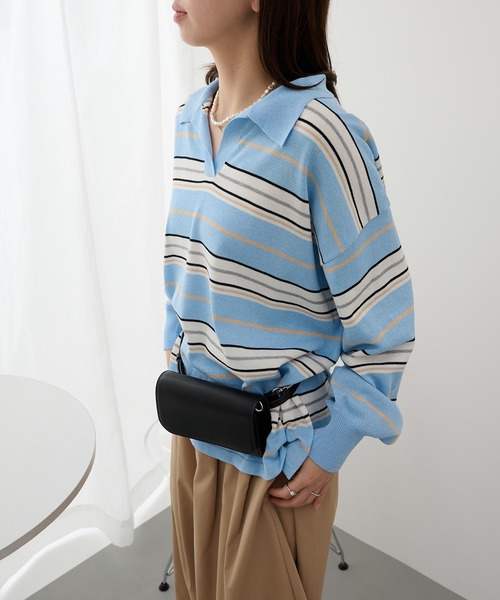 MAISON BREEZE reveur(メゾンブリーズレヴール)の「【MAISON BREEZE reveur】マルチボーダーニットラガーシャツ trc(ニット/セーター・レディース・ピンク/ブルー/ブラウン・FREE)」の18枚目の写真