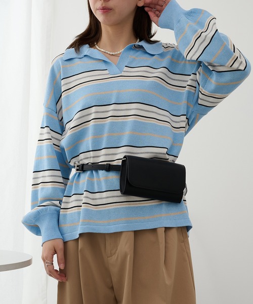 MAISON BREEZE reveur(メゾンブリーズレヴール)の「【MAISON BREEZE reveur】マルチボーダーニットラガーシャツ trc(ニット/セーター・レディース・ピンク/ブルー/ブラウン・FREE)」の19枚目の写真