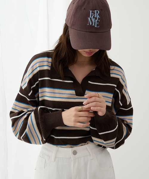 MAISON BREEZE reveur(メゾンブリーズレヴール)の「【MAISON BREEZE reveur】マルチボーダーニットラガーシャツ trc(ニット/セーター・レディース・ピンク/ブルー/ブラウン・FREE)」の5枚目の写真