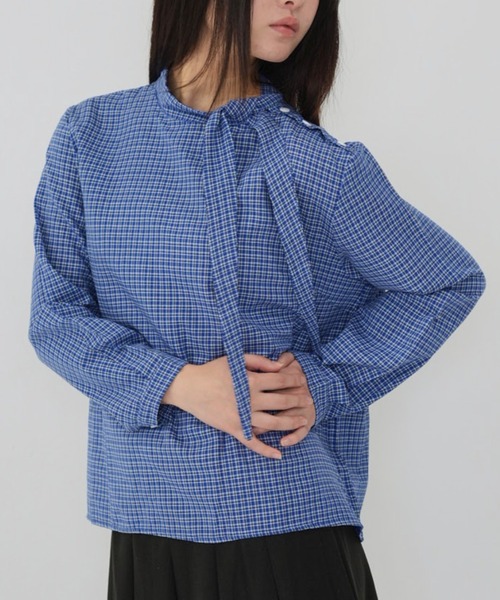Uenui(ウニュイ)の「【Cunii】classic check ribbon blouse(シャツ/ブラウス・レディース・ブルー・FREE)」の1枚目の写真