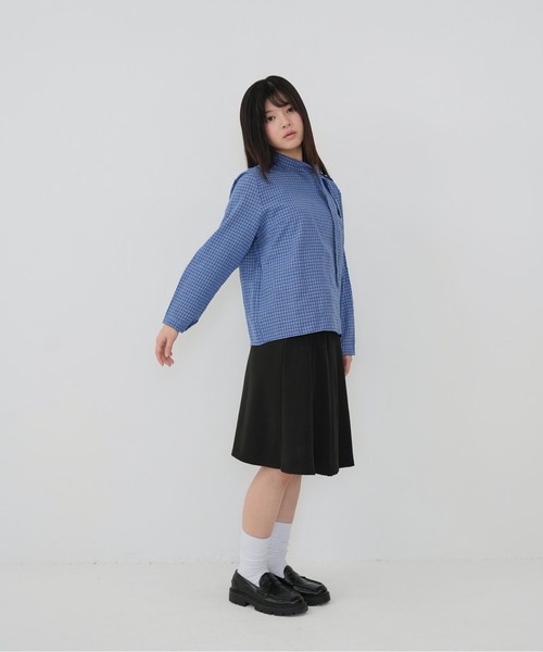 Uenui(ウニュイ)の「【Cunii】classic check ribbon blouse(シャツ/ブラウス・レディース・ブルー・FREE)」の2枚目の写真