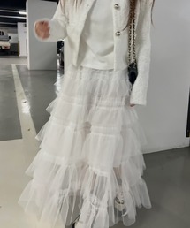 YUGA_YGMC Lace tiered long skirt