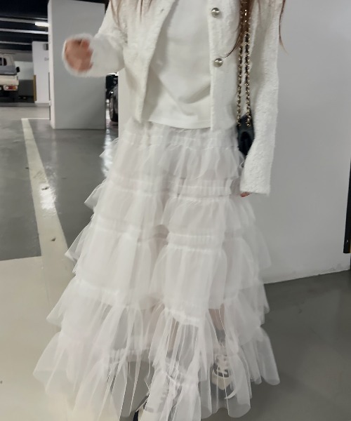 FREE STYLISTS(フリー スタイリスト)の「YUGA_YGMC Lace tiered long skirt(スカート・レディース・ブラック/ホワイト・FREE)」の2枚目の写真