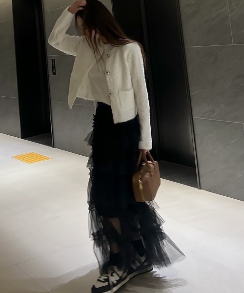 FREE STYLISTS(フリー スタイリスト)の「YUGA_YGMC Lace tiered long skirt(スカート・レディース・ブラック/ホワイト・FREE)」の11枚目の写真