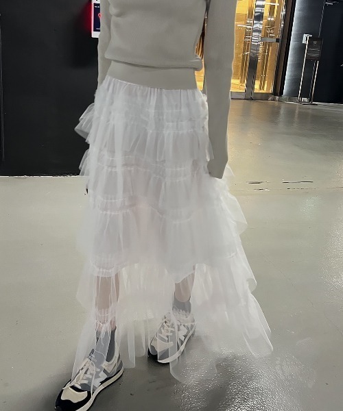 FREE STYLISTS(フリー スタイリスト)の「YUGA_YGMC Lace tiered long skirt(スカート・レディース・ブラック/ホワイト・FREE)」の8枚目の写真