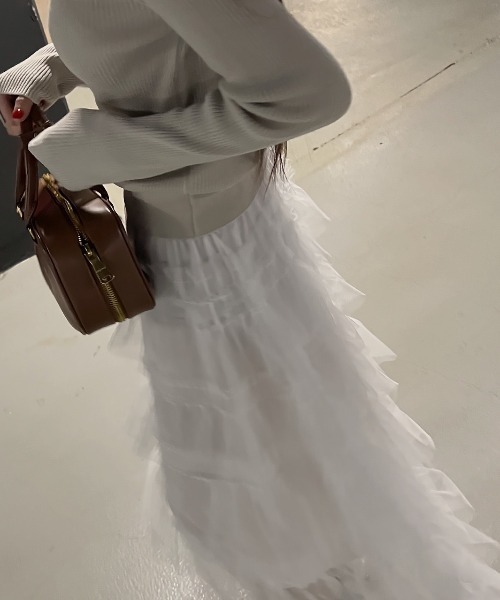 FREE STYLISTS(フリー スタイリスト)の「YUGA_YGMC Lace tiered long skirt(スカート・レディース・ブラック/ホワイト・FREE)」の7枚目の写真