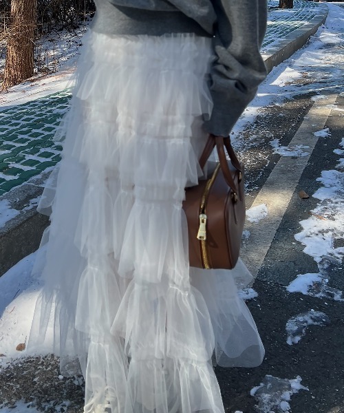 FREE STYLISTS(フリー スタイリスト)の「YUGA_YGMC Lace tiered long skirt(スカート・レディース・ブラック/ホワイト・FREE)」の9枚目の写真
