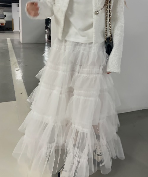 FREE STYLISTS(フリー スタイリスト)の「YUGA_YGMC Lace tiered long skirt(スカート・レディース・ブラック/ホワイト・FREE)」の5枚目の写真