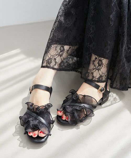 MAJESTIC LEGON（マジェスティックレゴン）の「シアーフリルサンダル（サンダル・レディース・ブラウン系その他3/オフホワイト/シルバー/グレー/ブラック系その他/ベージュ/アイボリー/ブラウン系その他4/ブラック・SMALL/MEDIUM/LARGE/X-LARGE/XXL）」の3枚目の写真